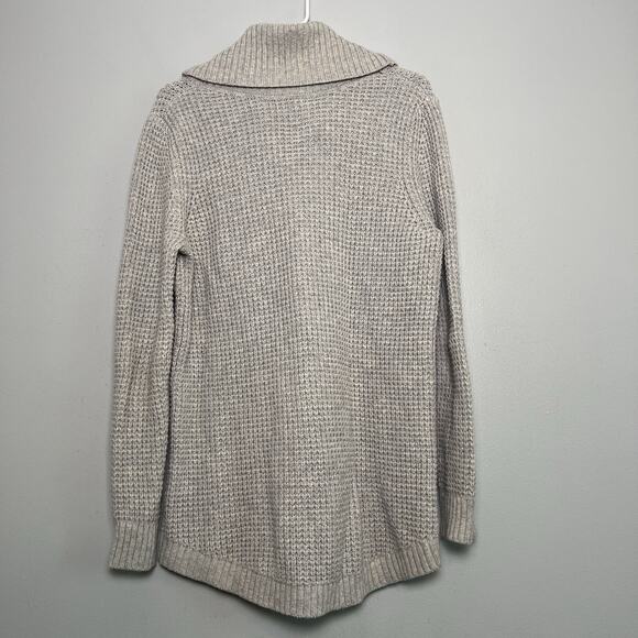 L L Bean Women Waffle Knit Turtleneck Sweater Gray Sz L Wool Cotton Blend Chunky - Picture 10 of 12